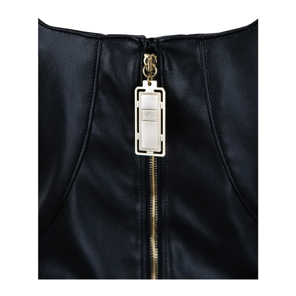 Elisabetta Franchi Jurk met korte mouwen en vierkante hals Black Dames