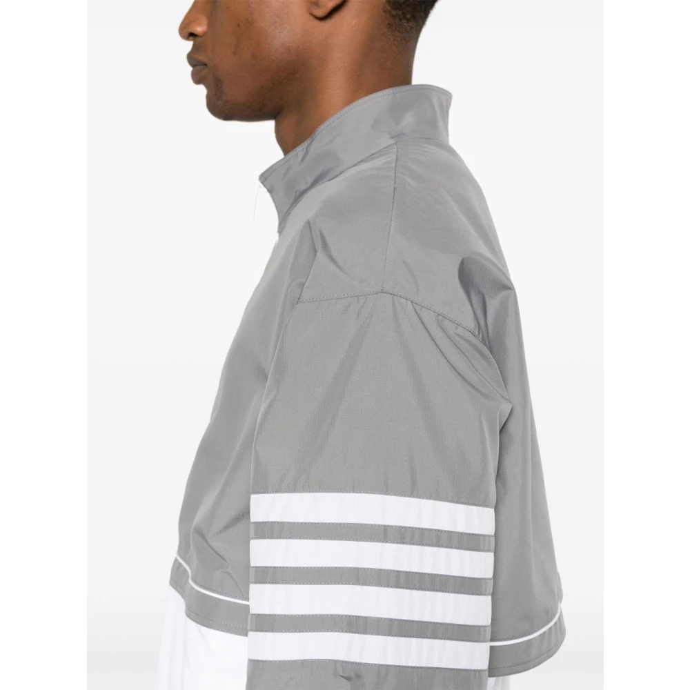 Thom Browne Grijze Colour-Block Jas met Handtekeningstrepen Gray Heren