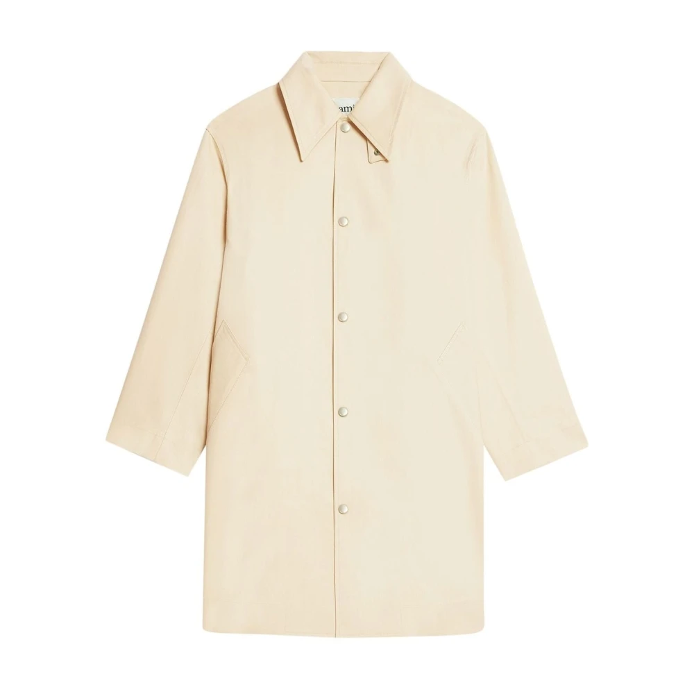 Ami Paris Men's Beige Single-Breasted Coat