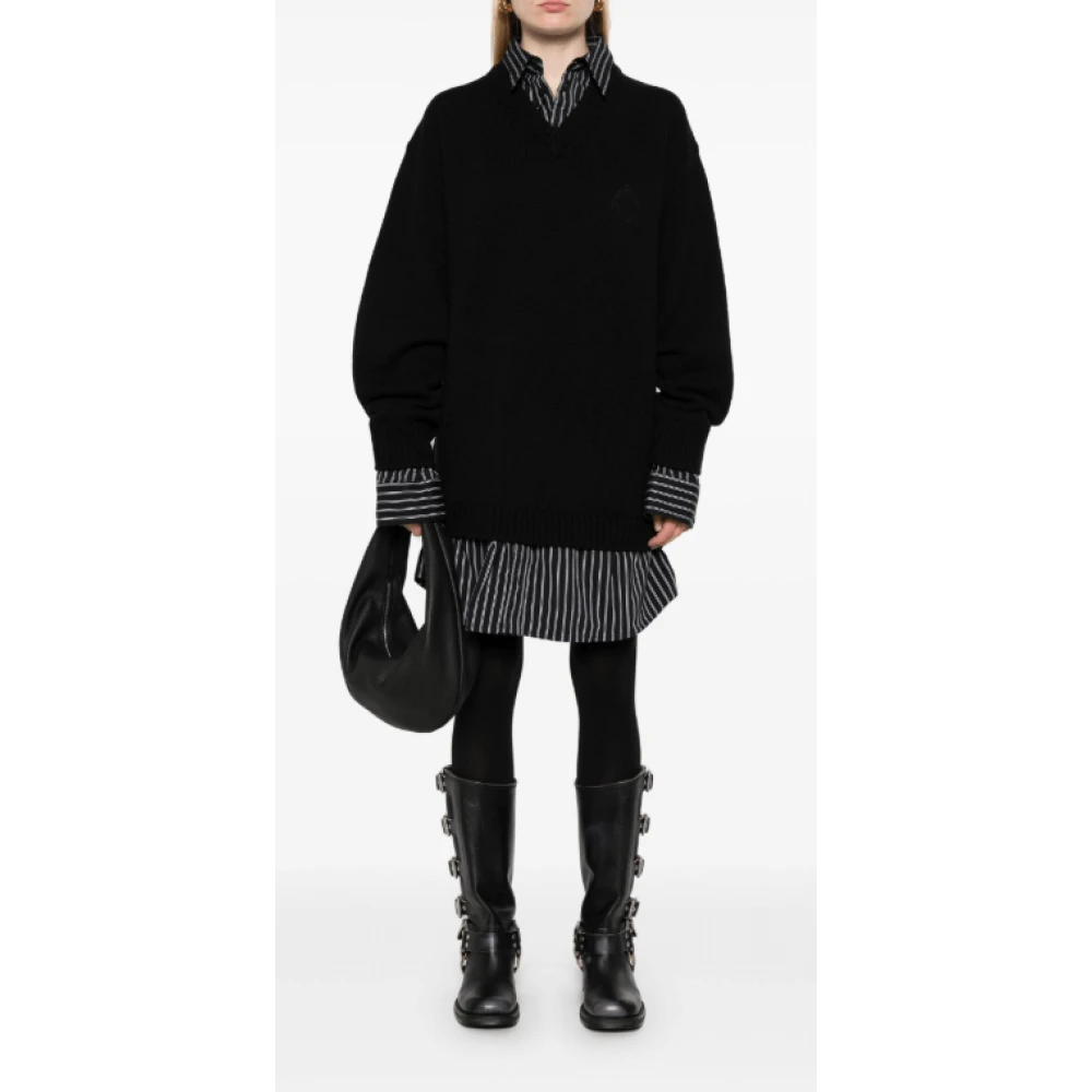 Balenciaga Zwarte Gelaagde Wollen Gebreide Trui Black Dames