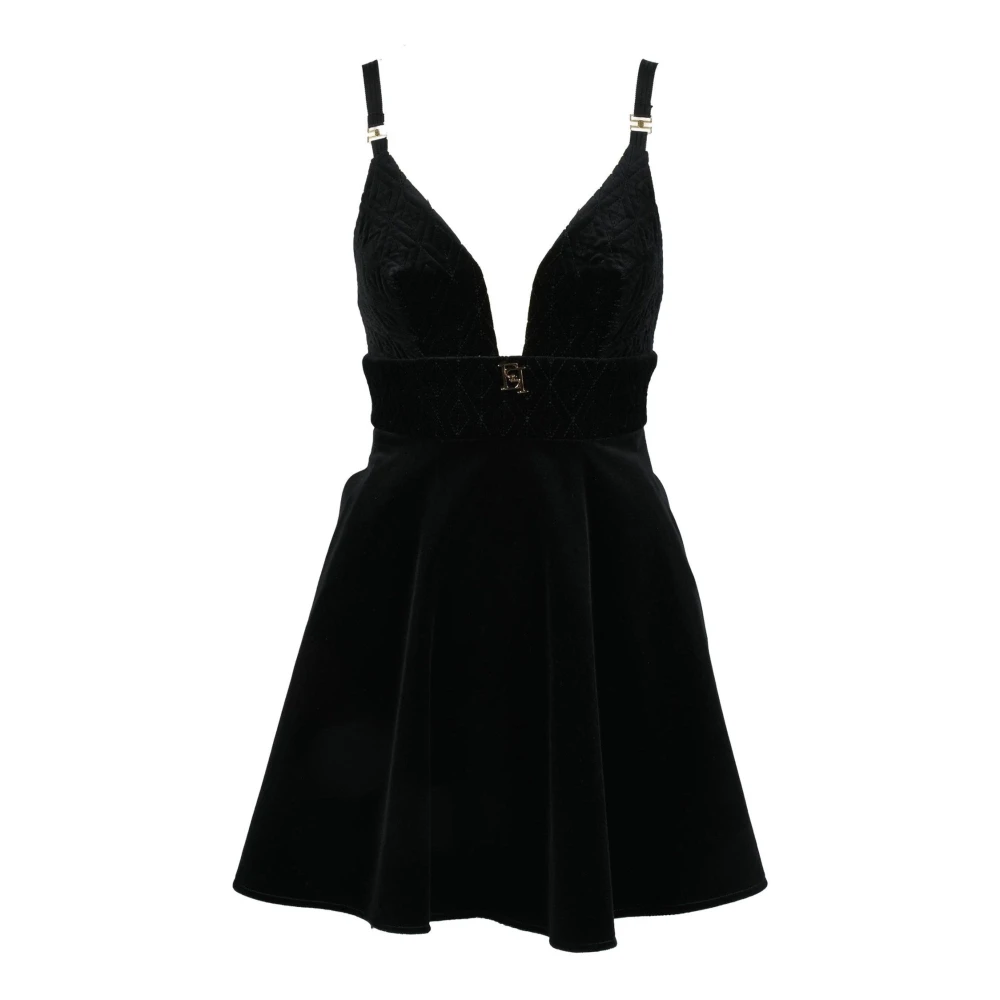Elisabetta Franchi Fluweel Mini Jurk met Ritssluiting Black Dames