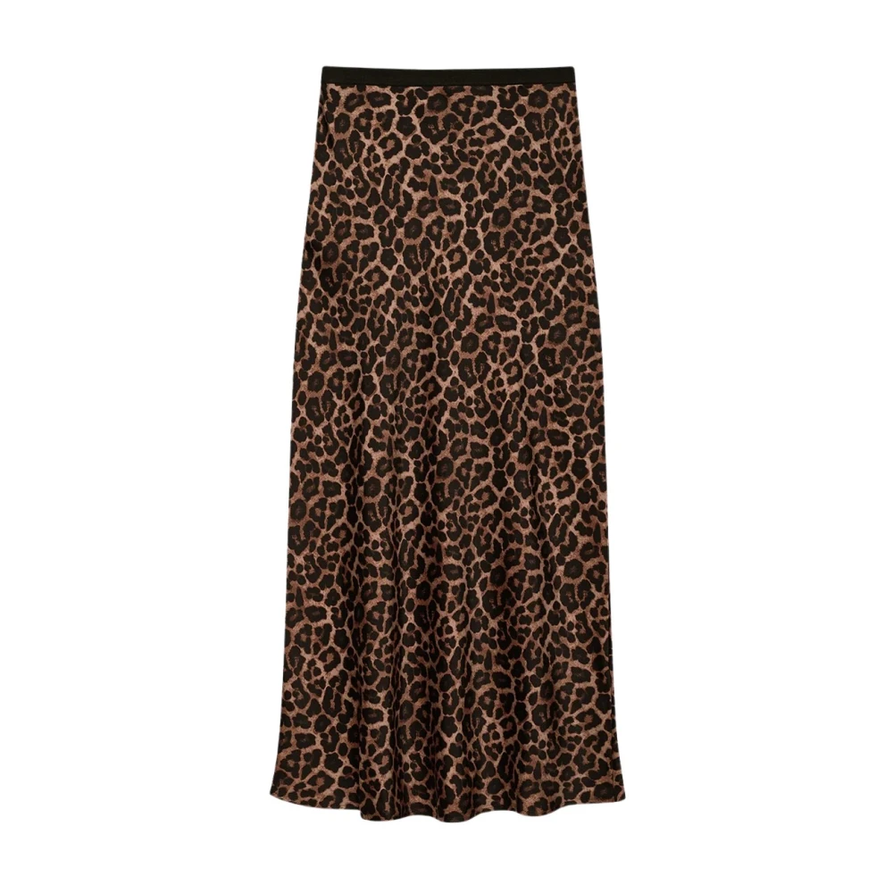 Anine Bing Women's Brown Midi Skirts, S, Printed Bar Silk Skirt