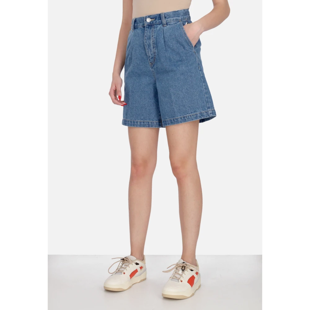 Obey Geplooide Korte Jeans Licht Indigo Blue Dames