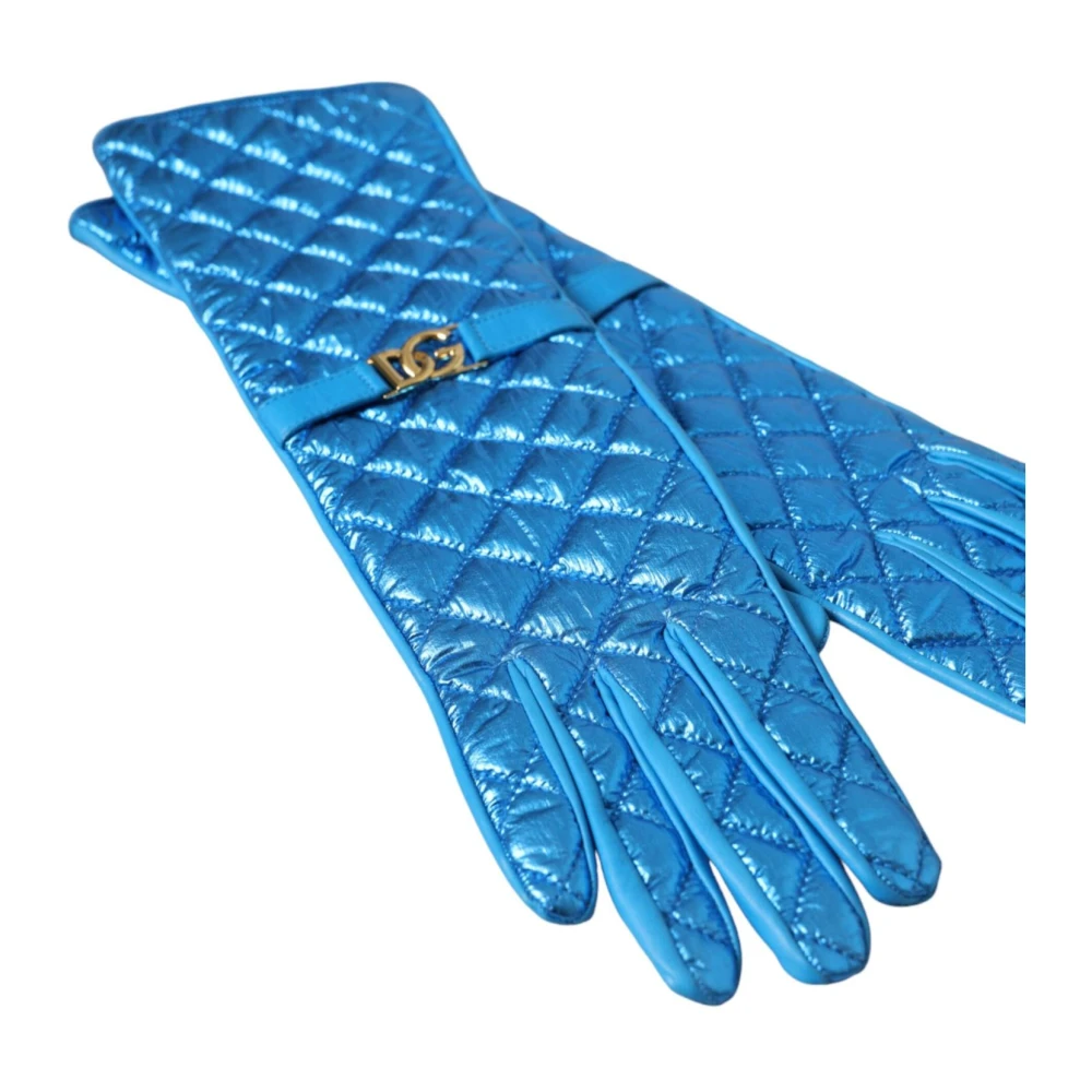 Dolce & Gabbana Gewatteerde Leren Mid-Arm Handschoenen Blue Dames