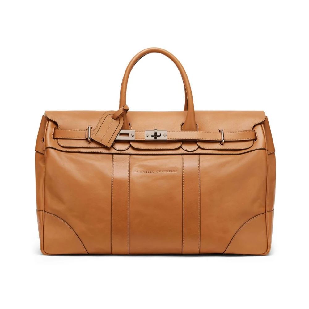 Brunello Cucinelli Brun Läder Holdall Väska Brown, Herr