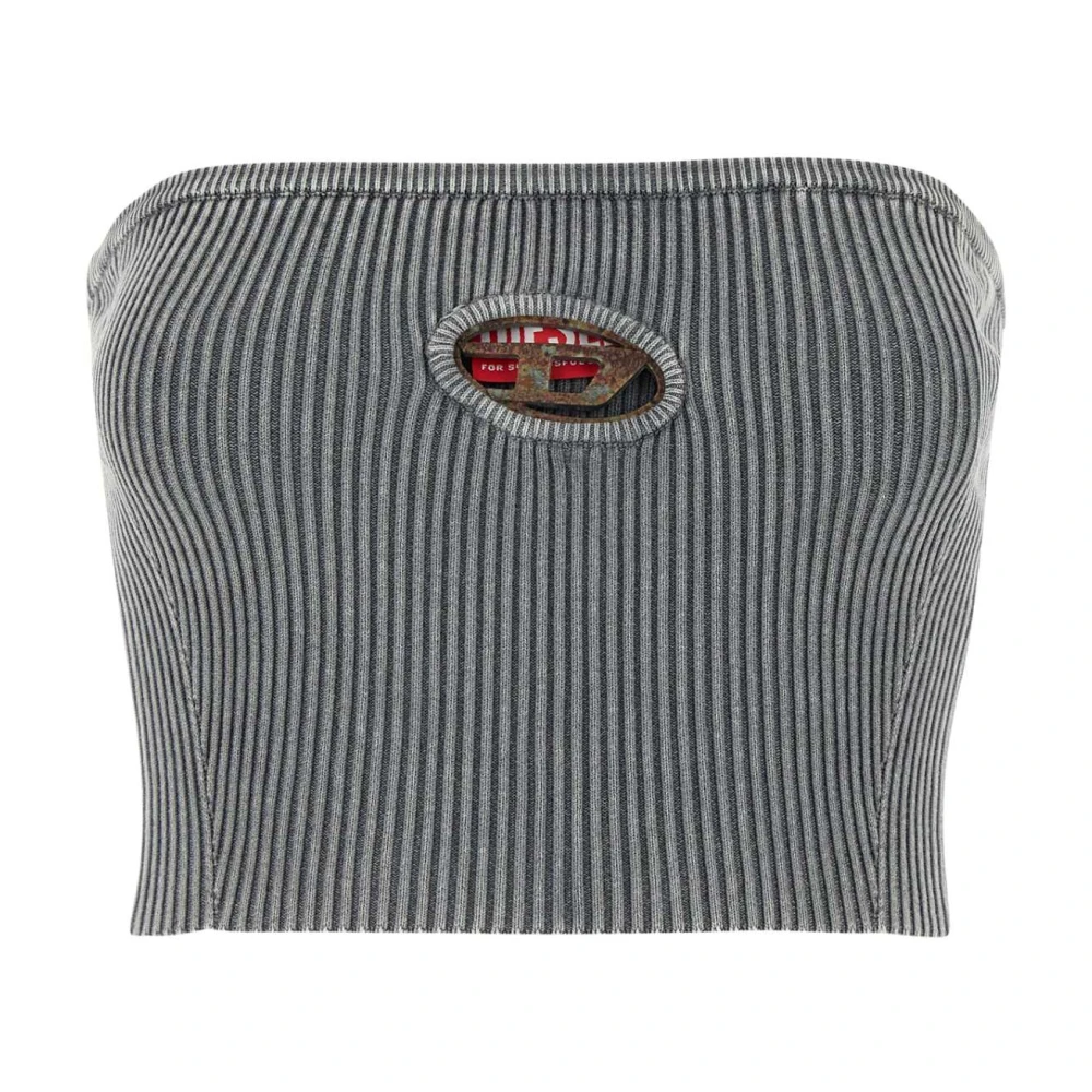 Diesel Stretch Katoenmix Grijze Top Gray Dames