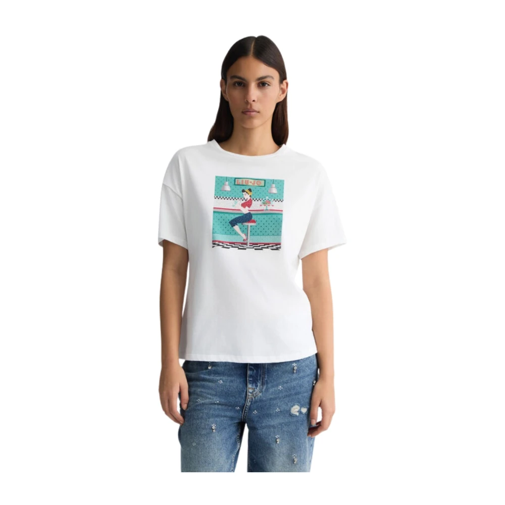 Liu Jo Grafische Print Katoenen T-Shirt White Dames