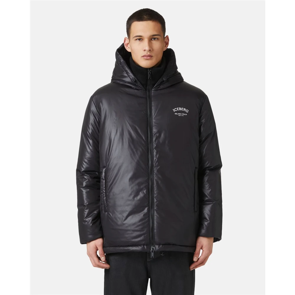 Iceberg Nylon donsjack met logo Black Heren