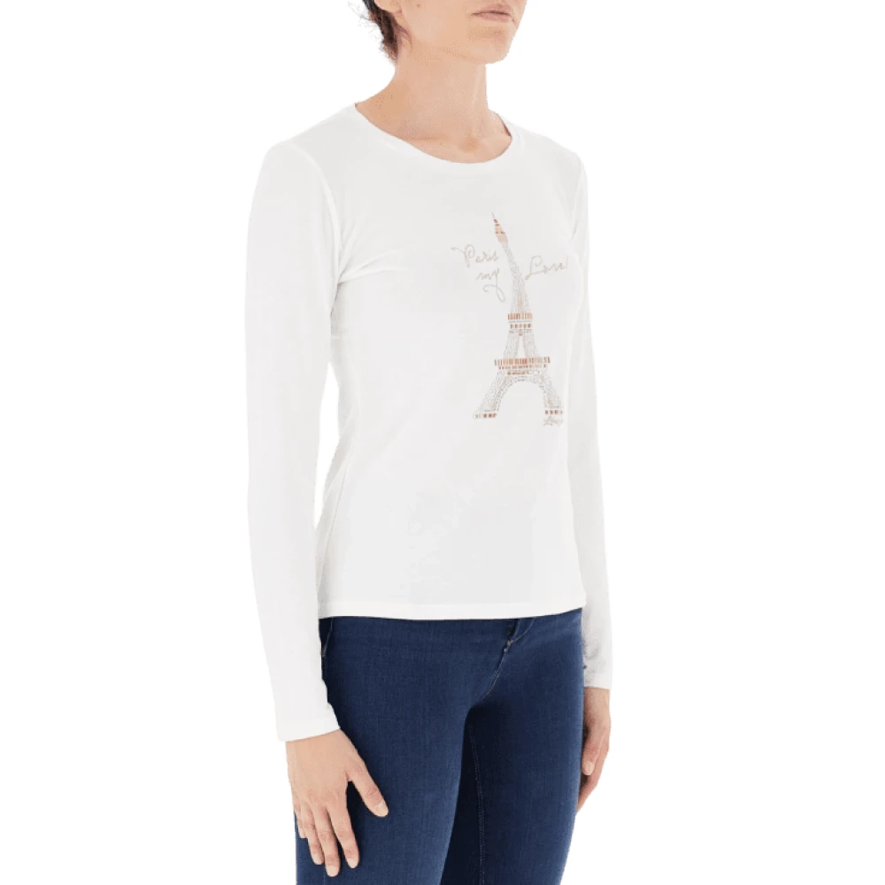 Liu Jo Witte Modieuze T-shirt met Glitter en Strass White Dames