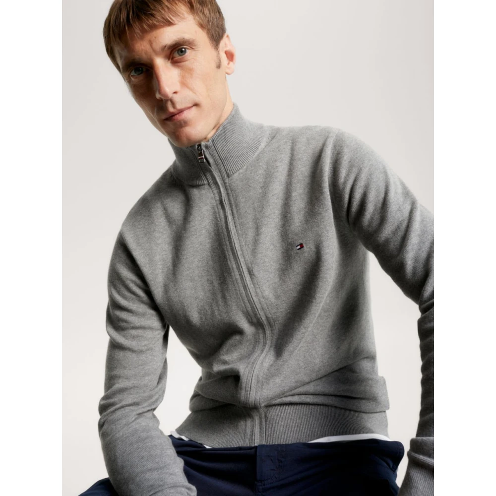 Tommy Hilfiger Pima Organisch Katoen Kasjmier Rits Thru Gray Heren