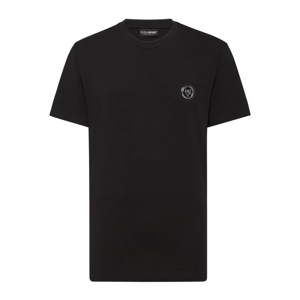 Plein Sport Heren Katoenen T-shirt met Plastic Plaque Black Heren