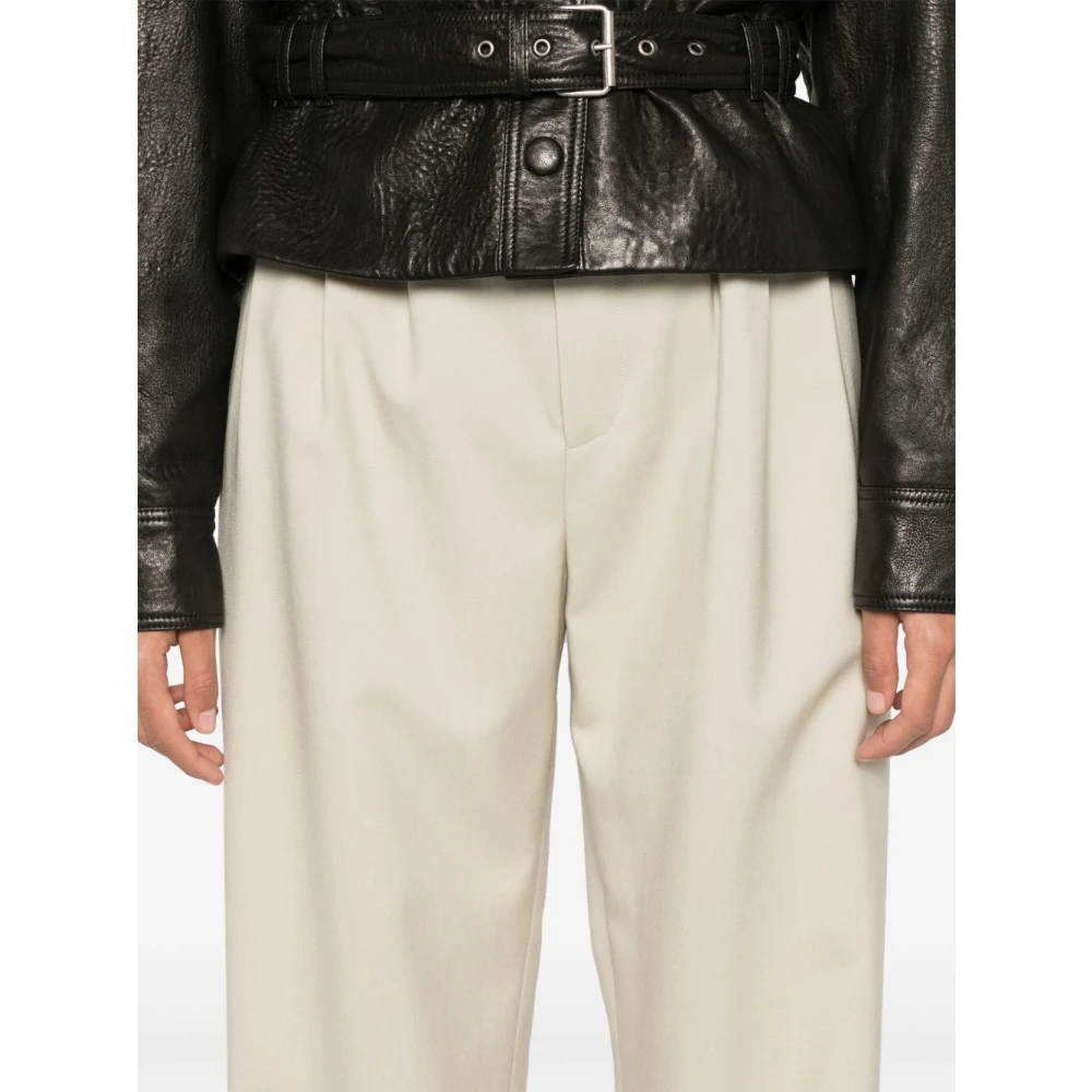 Saint Laurent Beige Geplooide Broek met Verborgen Sluiting Beige Dames