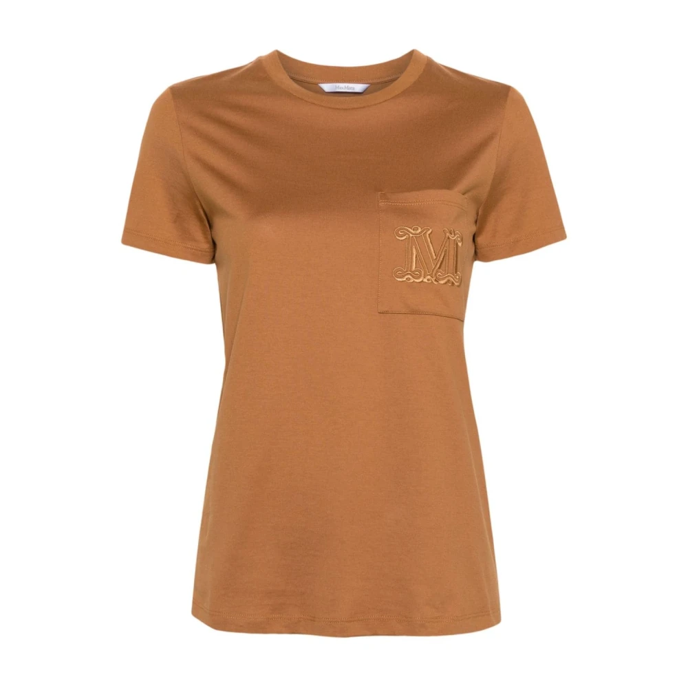 Max Mara Bruin Leren T-shirt met Logo Brown Dames