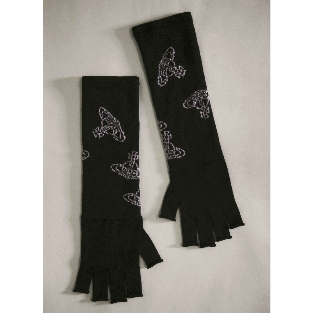 Vivienne Westwood Logo Jacquard Fingerless Wol Gebreide Handschoenen Black Unisex