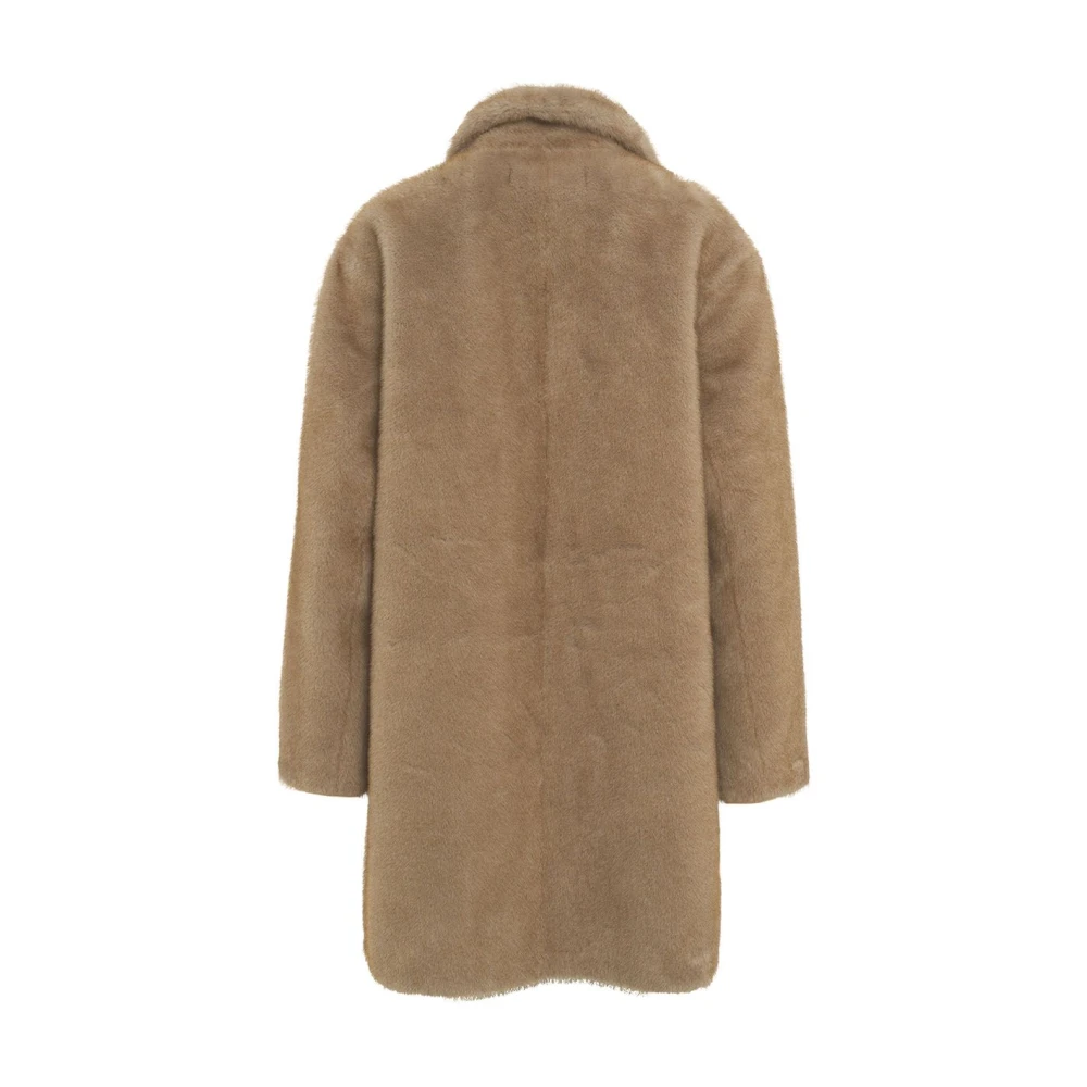 Bully Faux Fur Coat met Notched Lapels Beige Dames