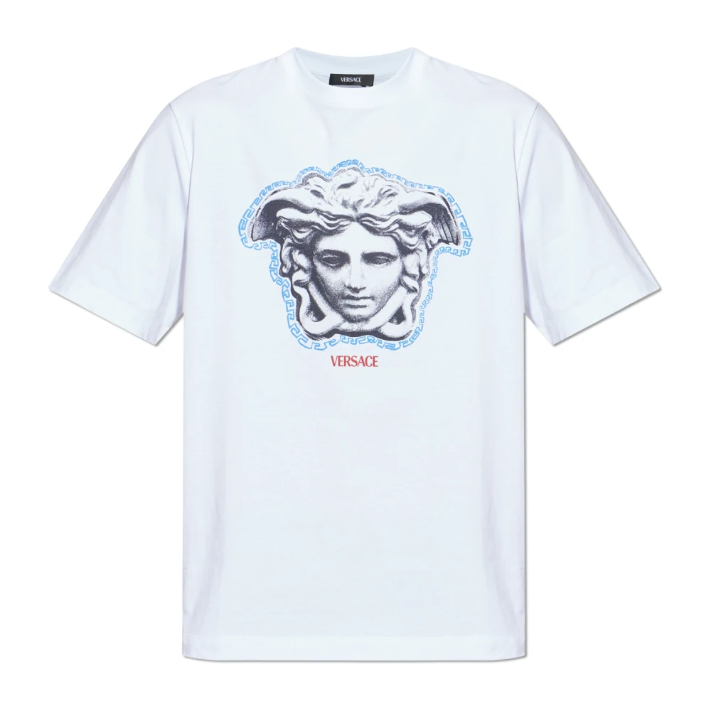 Versace Men's White T-Shirts, M, Printed Cotton-Jersey Regular T-Shirt