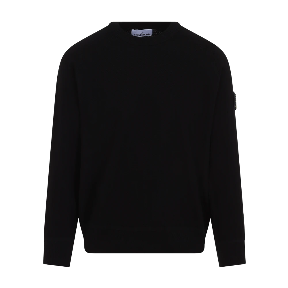 Stone Island Zwarte Katoenen Trui Met Ronde Hals Black Heren