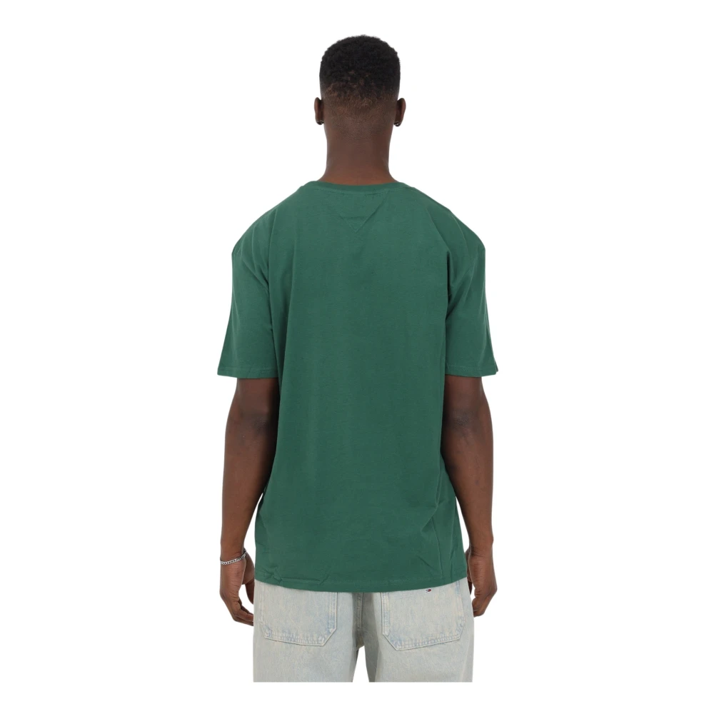 Tommy Jeans Groene Fles Hals T-shirt met Geborduurd Logo Green Heren