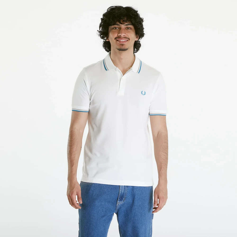 Fred Perry Blauw Gestreept Polo Met Dubbele Lijn White Heren
