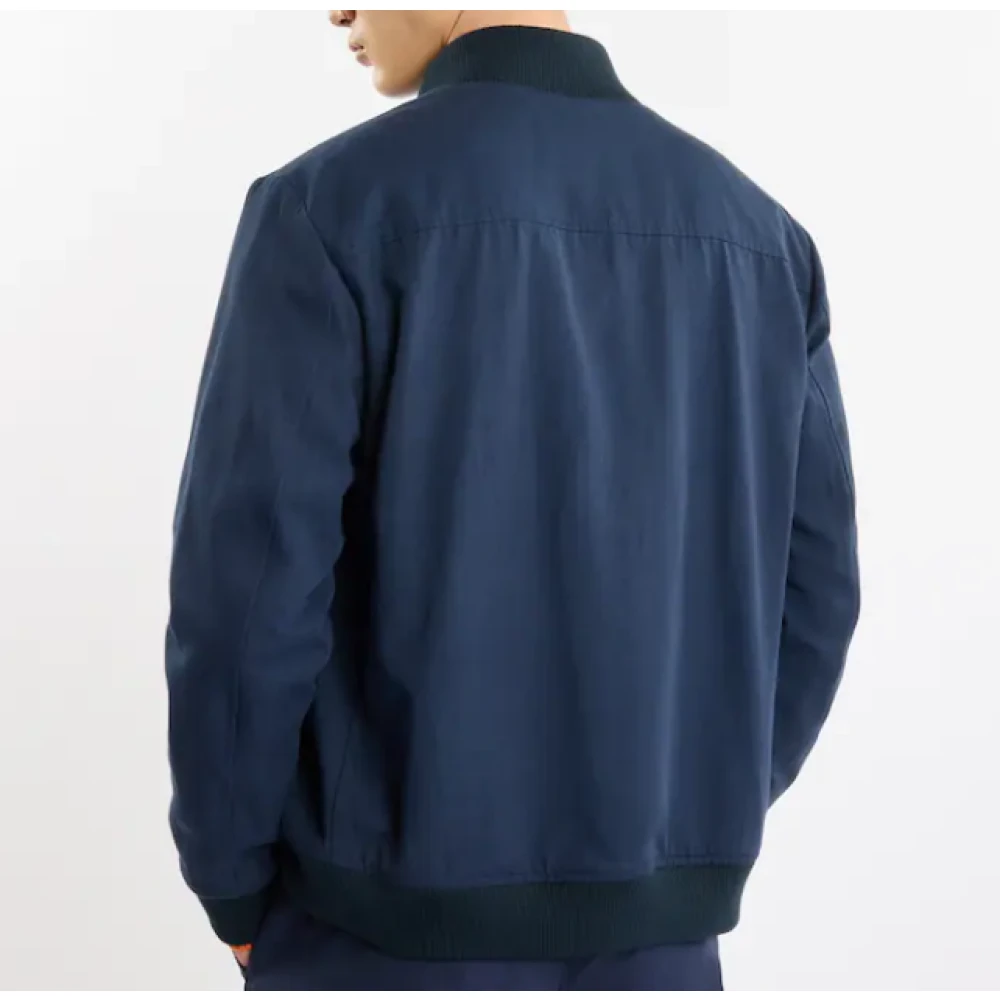 Fay Blauwe Bomberjack met Ribgebreid Blue Heren