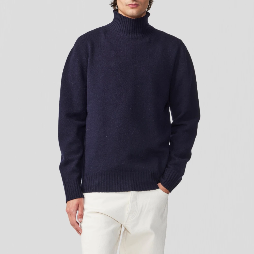 Nn07 Navy Blue Gebreide Mock Neck Sweater Blue Heren