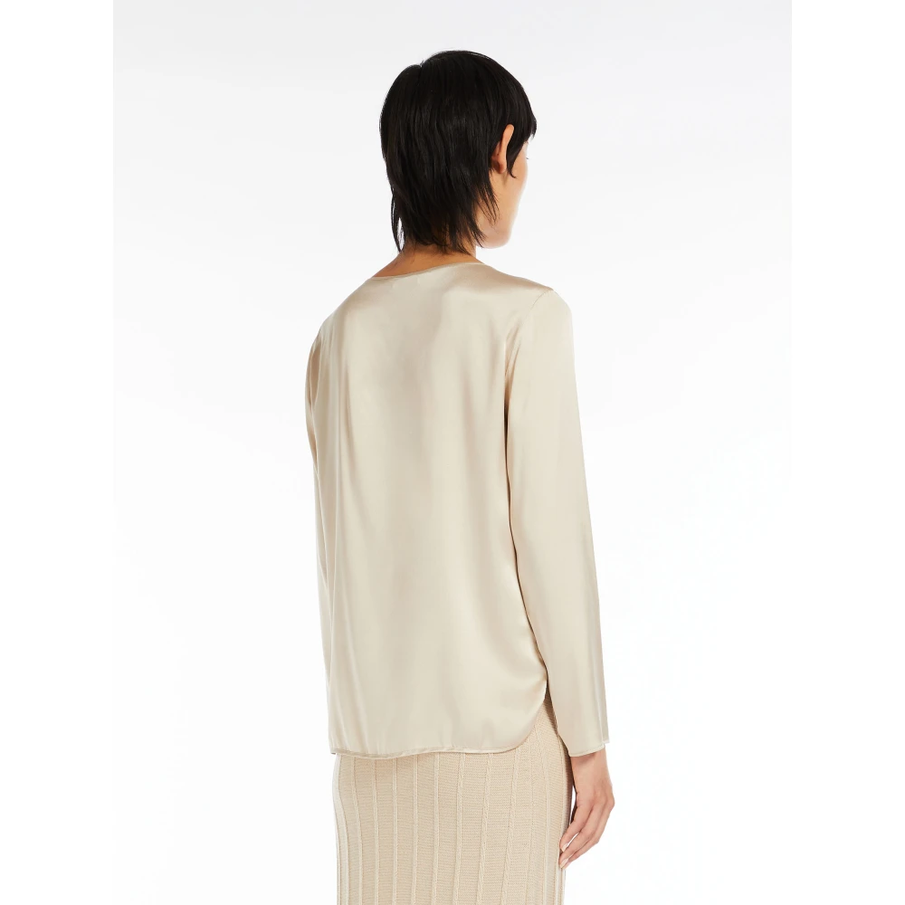 Max Mara Zijden blouse met wijde halslijn White Dames
