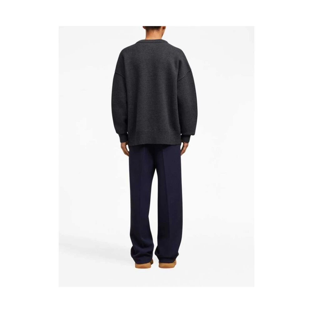 Ami Paris Grijze Wollen Gebreide V-Hals Trui Gray Dames