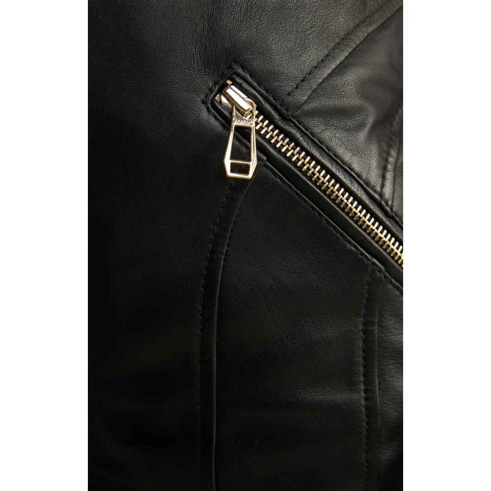 Joop! Zwarte leren jas met ritsaccenten Black Dames