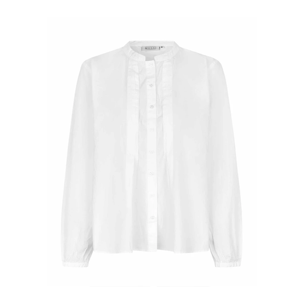 Masai Stijlvolle Blouse met Mandarin Kraag White Dames