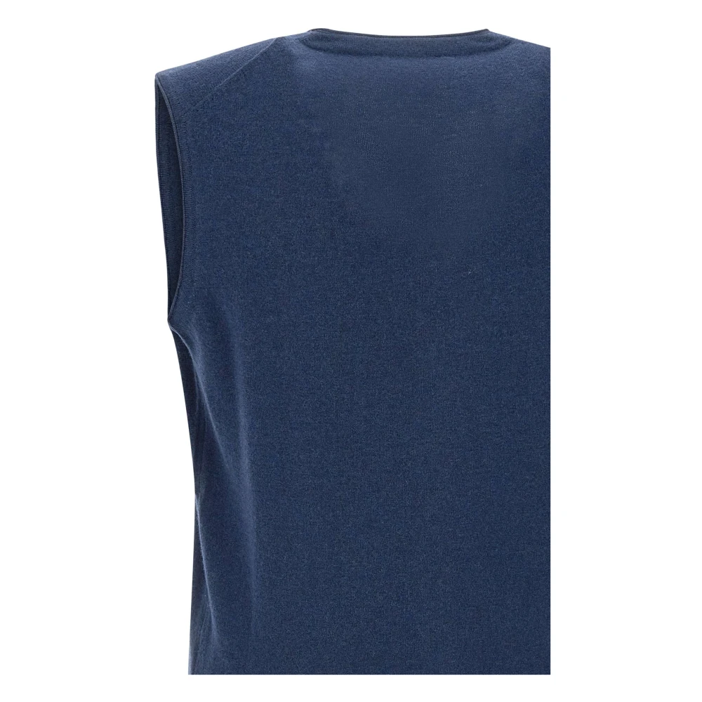 Kangra Blauwe Wollen Vest Mouwloos V-Hals Knoopsluiting Blue Heren