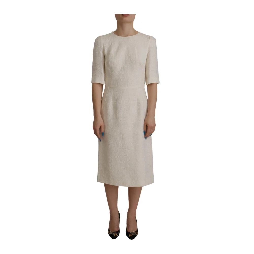 Dolce & Gabbana Women's White Midi Dresses, Xs, Elegant Floral Jacquard Midi Dress