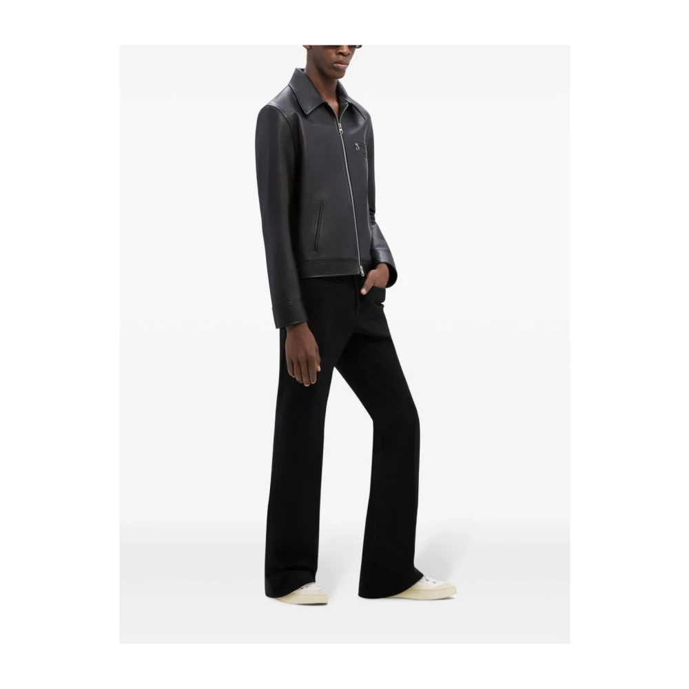 Courrèges Zwarte Leren Jas Logo Patch Rits Sluiting Black Heren