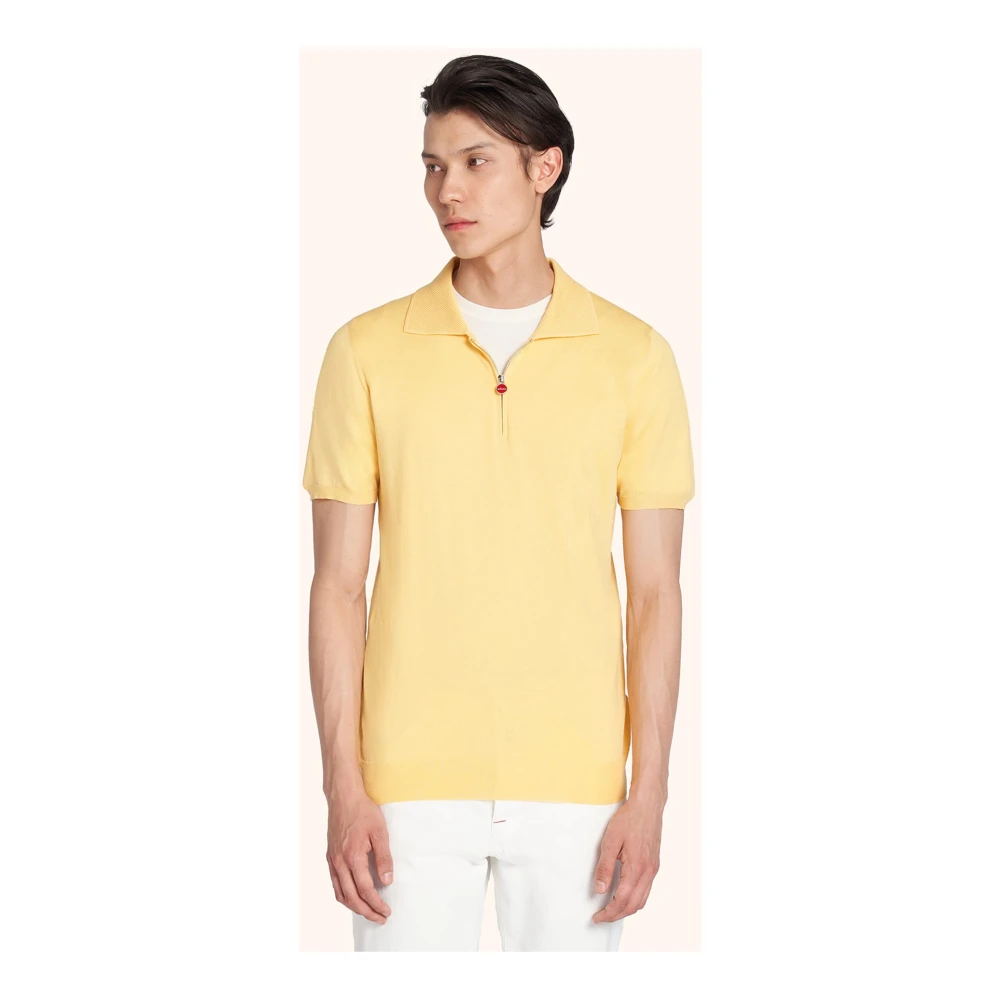 Kiton Gele Katoenen Rits Polo Shirt Yellow Heren