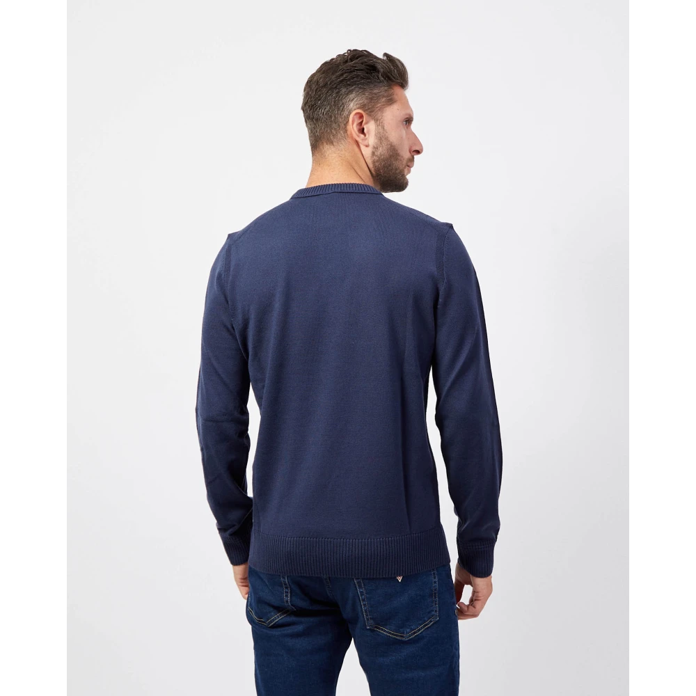 Boss Blauwe Katoenen Trui Straight Fit Blue Heren
