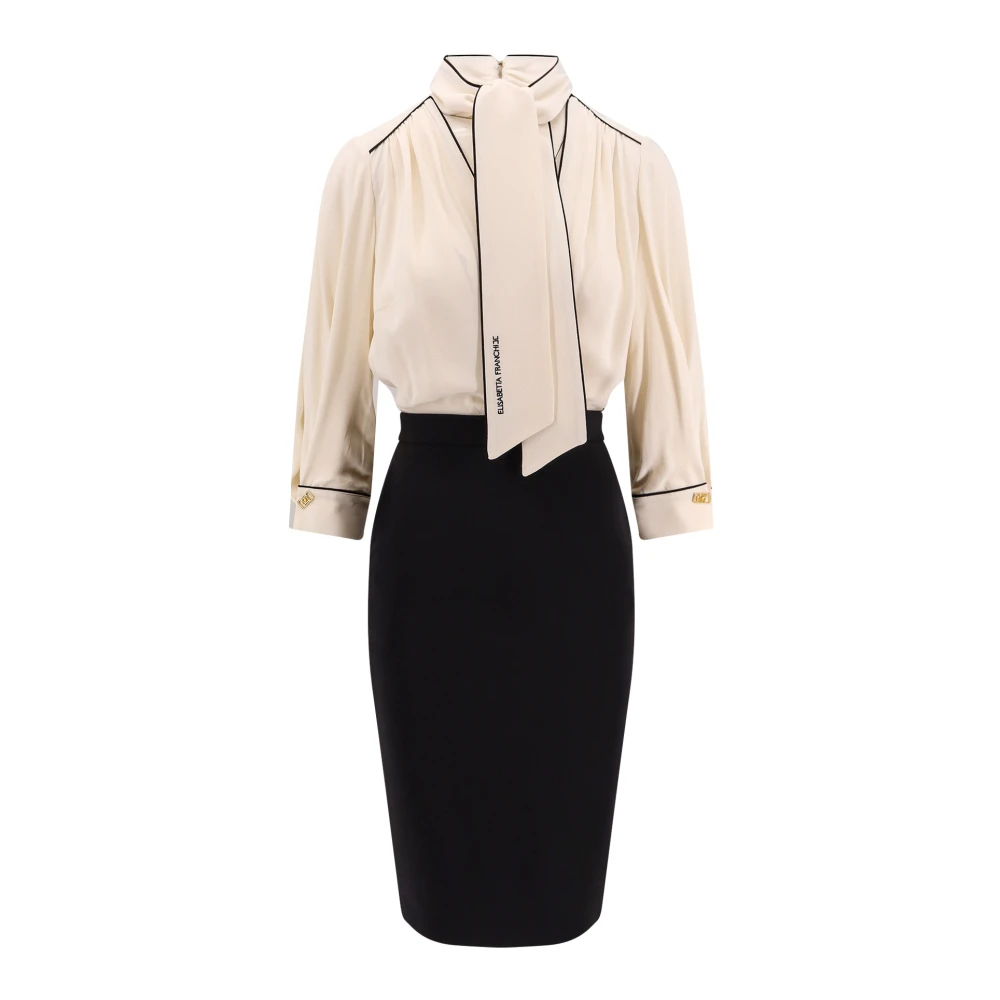 Elisabetta Franchi Zwart Witte Midi Jurk met Afneembare Rok Black Dames