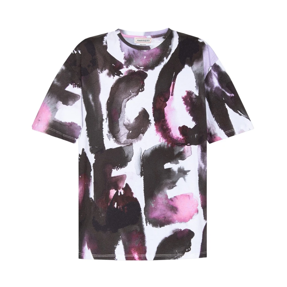 Alexander McQueen Mönstrad T-shirt med Multifärgat Logotyp Multicolor, Dam