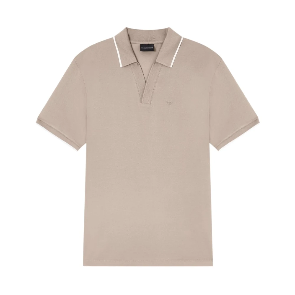Emporio Armani Men's Beige Polo Shirts, M, V-Neck Piqué Polo