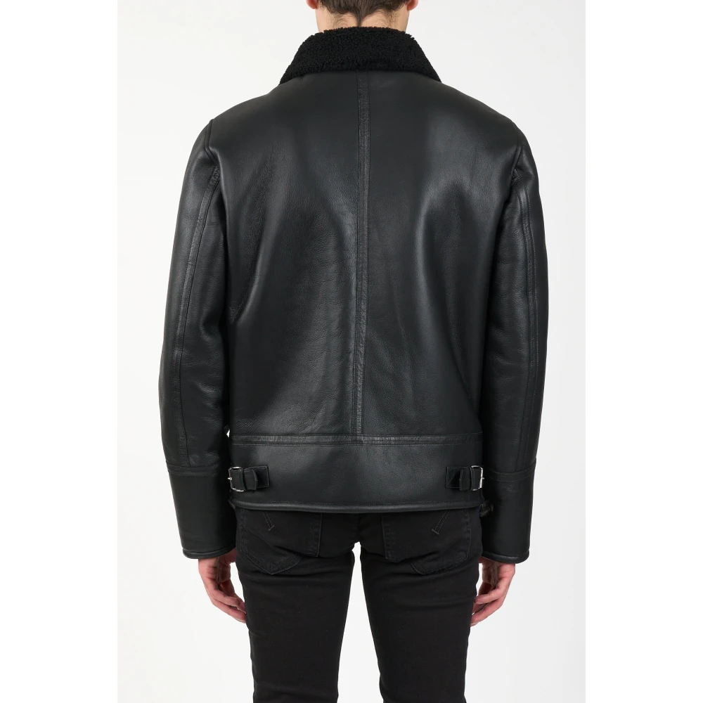 Dondup Shearling Leren Jas met Ritssluiting Black Heren