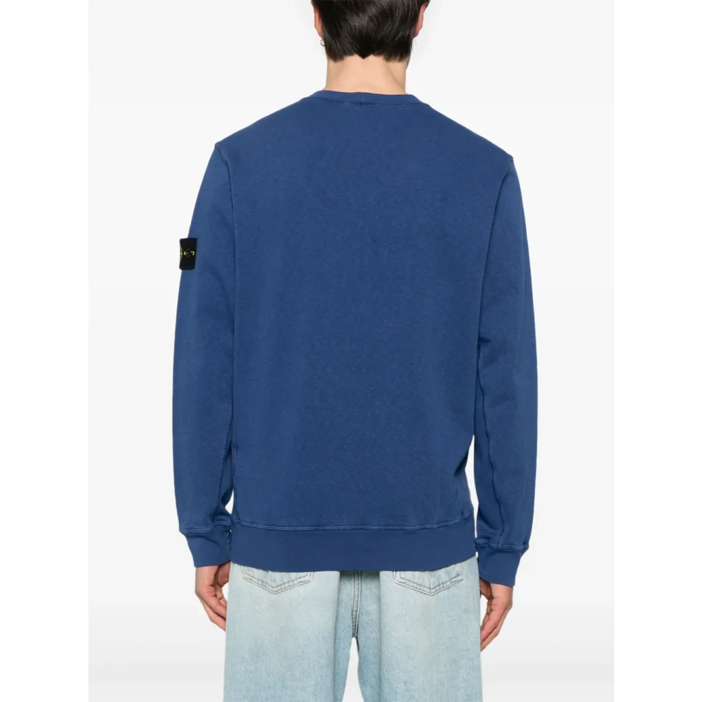 Stone Island Blauwe Crewneck Sweatshirt met Contrasterende Stiksels Blue Heren