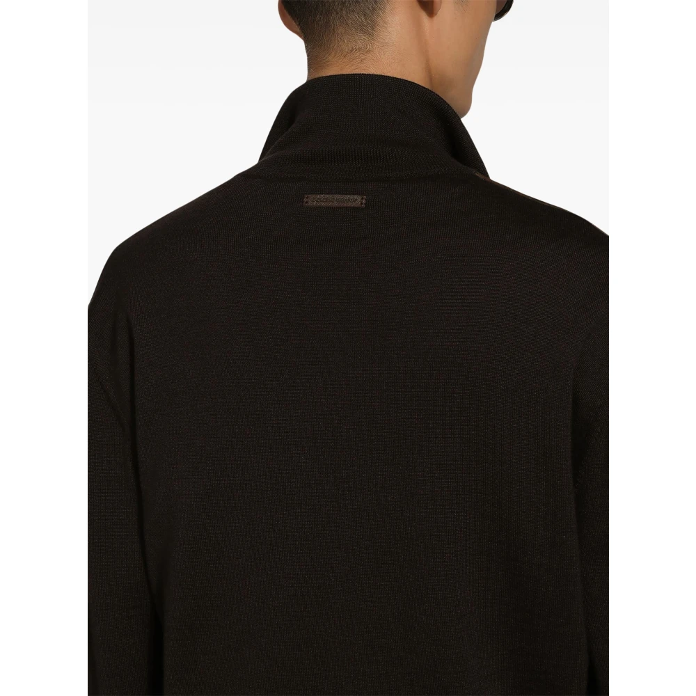 Dolce & Gabbana Bruine Suède Bomber Gebreide Mouwen Jas Brown Heren