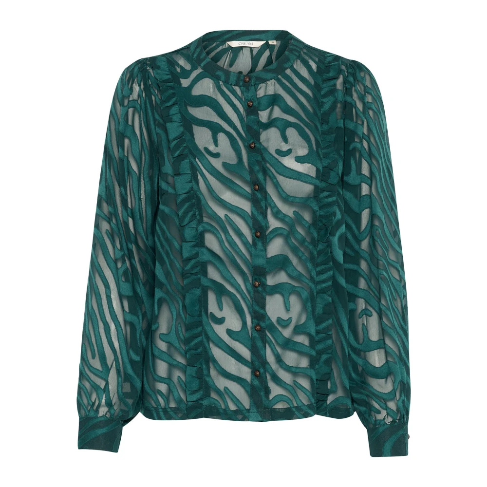 Cream Women's Green Shirts, Xs, Ponderosa Pine Animal Mesh Blouse