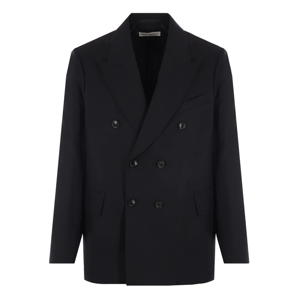 Our Legacy Zwarte Wol Double-Breasted Jas Black Heren