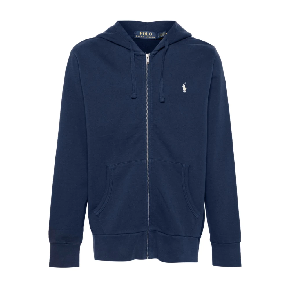 Ralph Lauren Blå Sweatshirt Med Dragkedja Och Polo Pony-Motiv