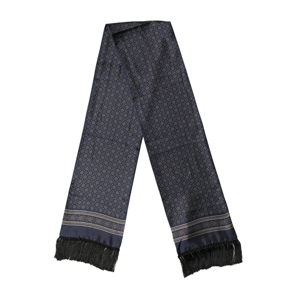 Dolce & Gabbana Men's Blue Silk Geometric Fringe Foulard Scarf