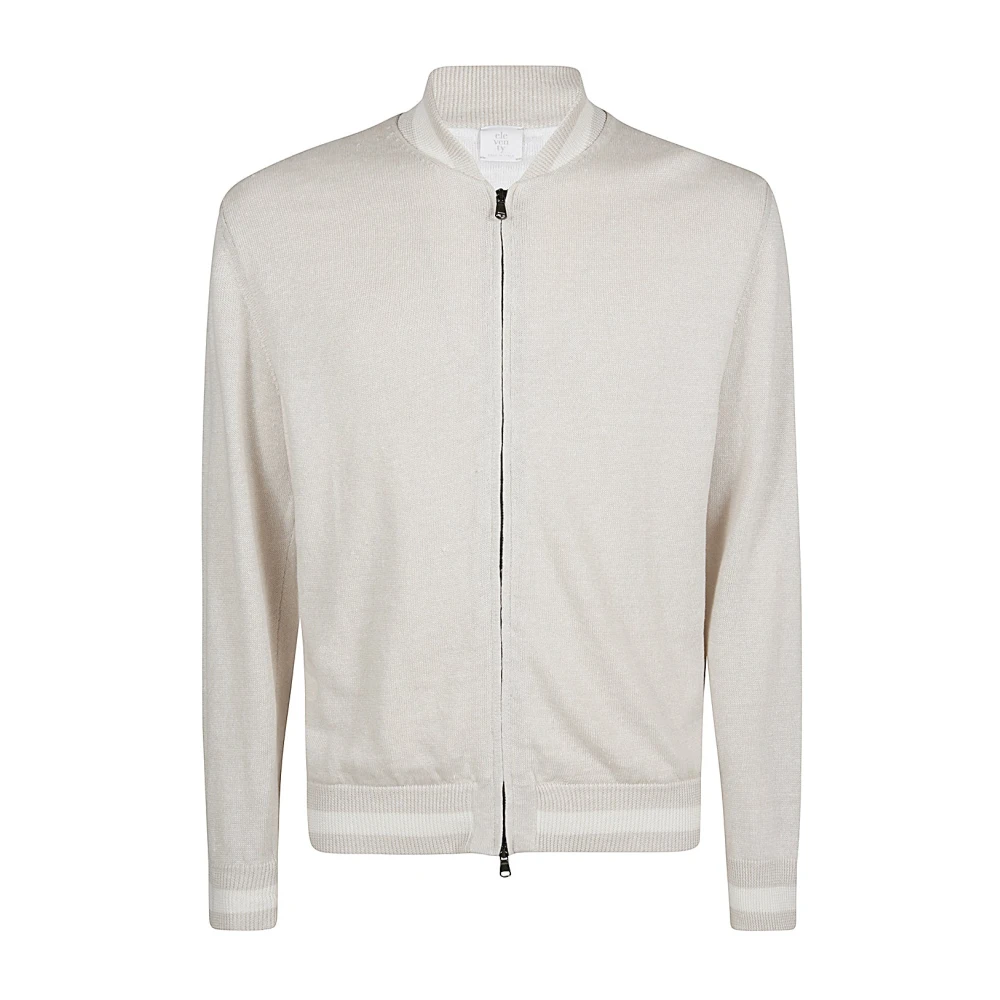 Eleventy College Rits Linen Bomber Jas Beige Heren