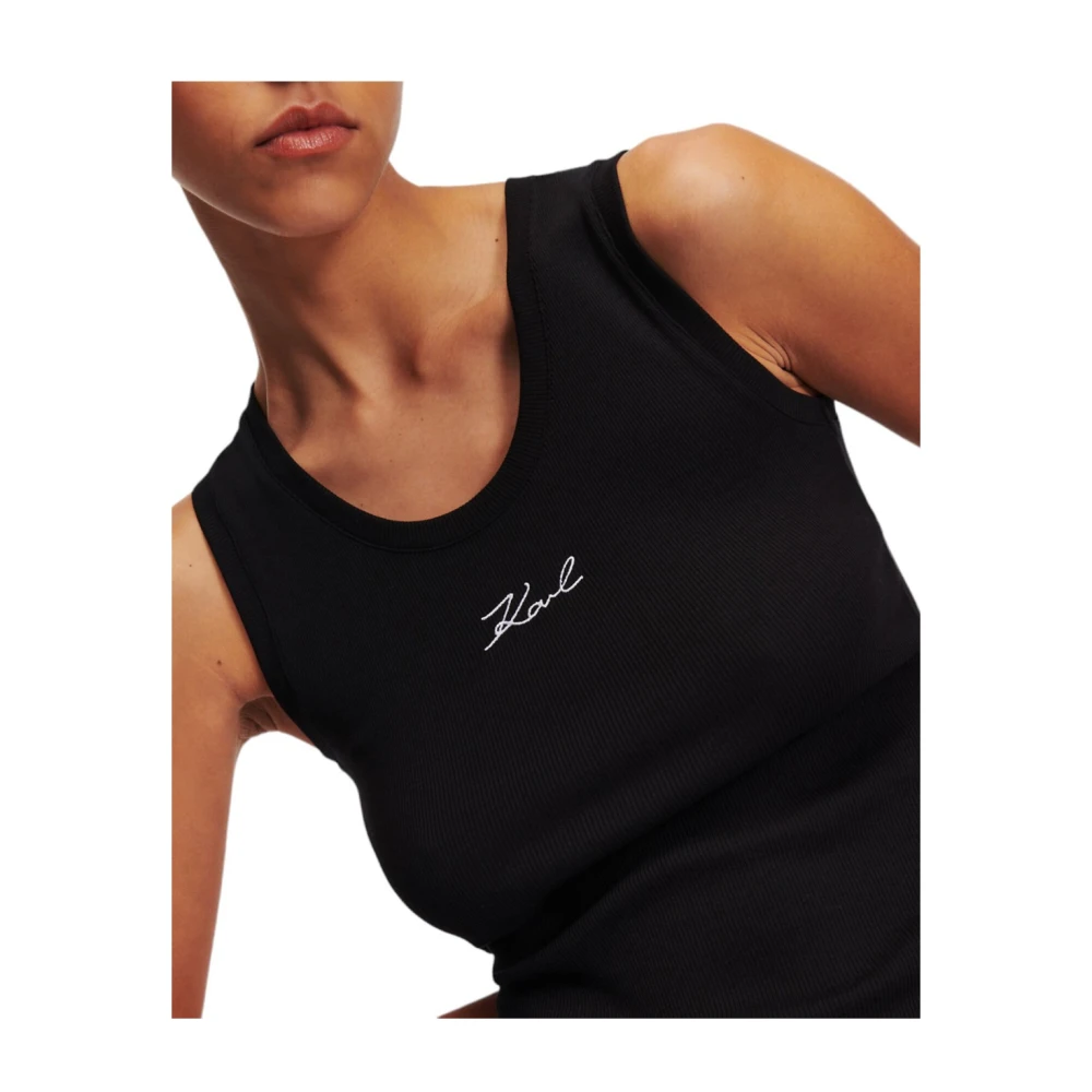 Karl Lagerfeld Logo Rib Tank Top Black Dames