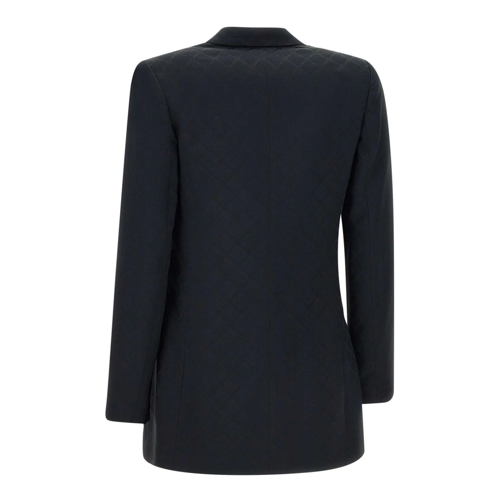 Elisabetta Franchi Zwarte Jacquard Blazer met Epauletten Black Dames