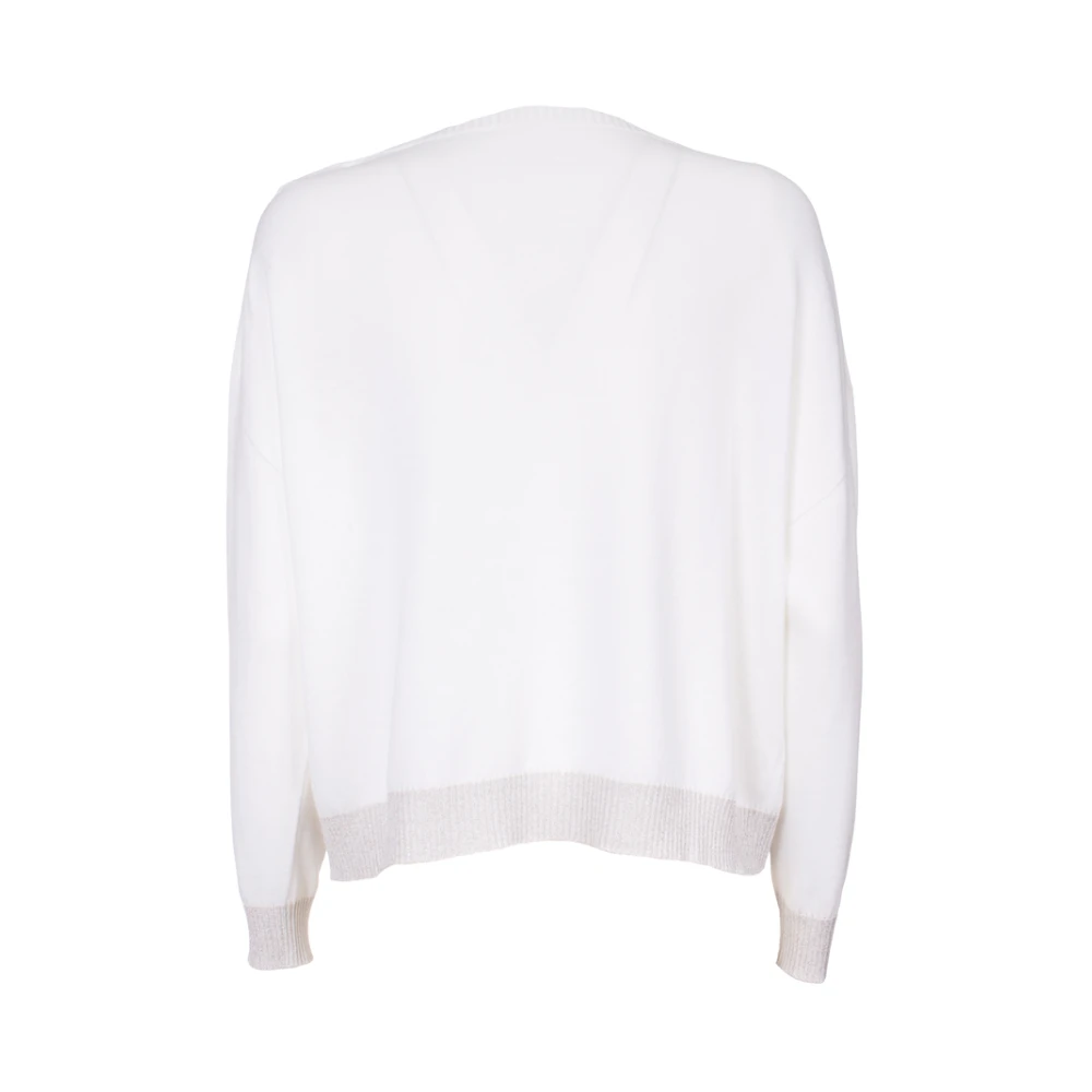 Le Tricot Perugia Katoenen Lange Mouw Ribbel Top White Dames