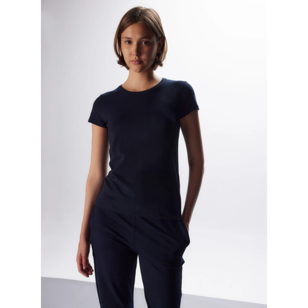 majestic filatures Navyblauw T-shirt van 100% katoen met korte mouwen Blue Dames