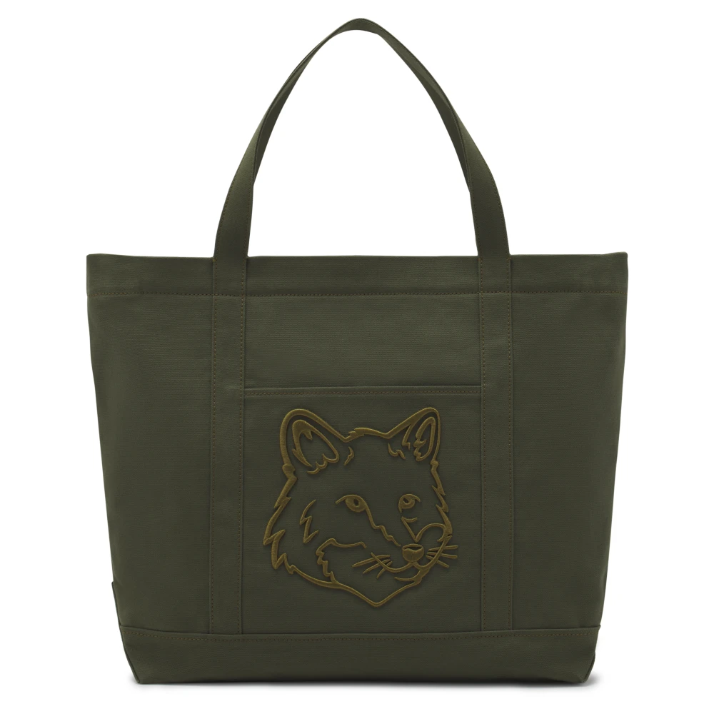 Maison Kitsuné Olijfgroene Fox Head Tote Bag Green Heren